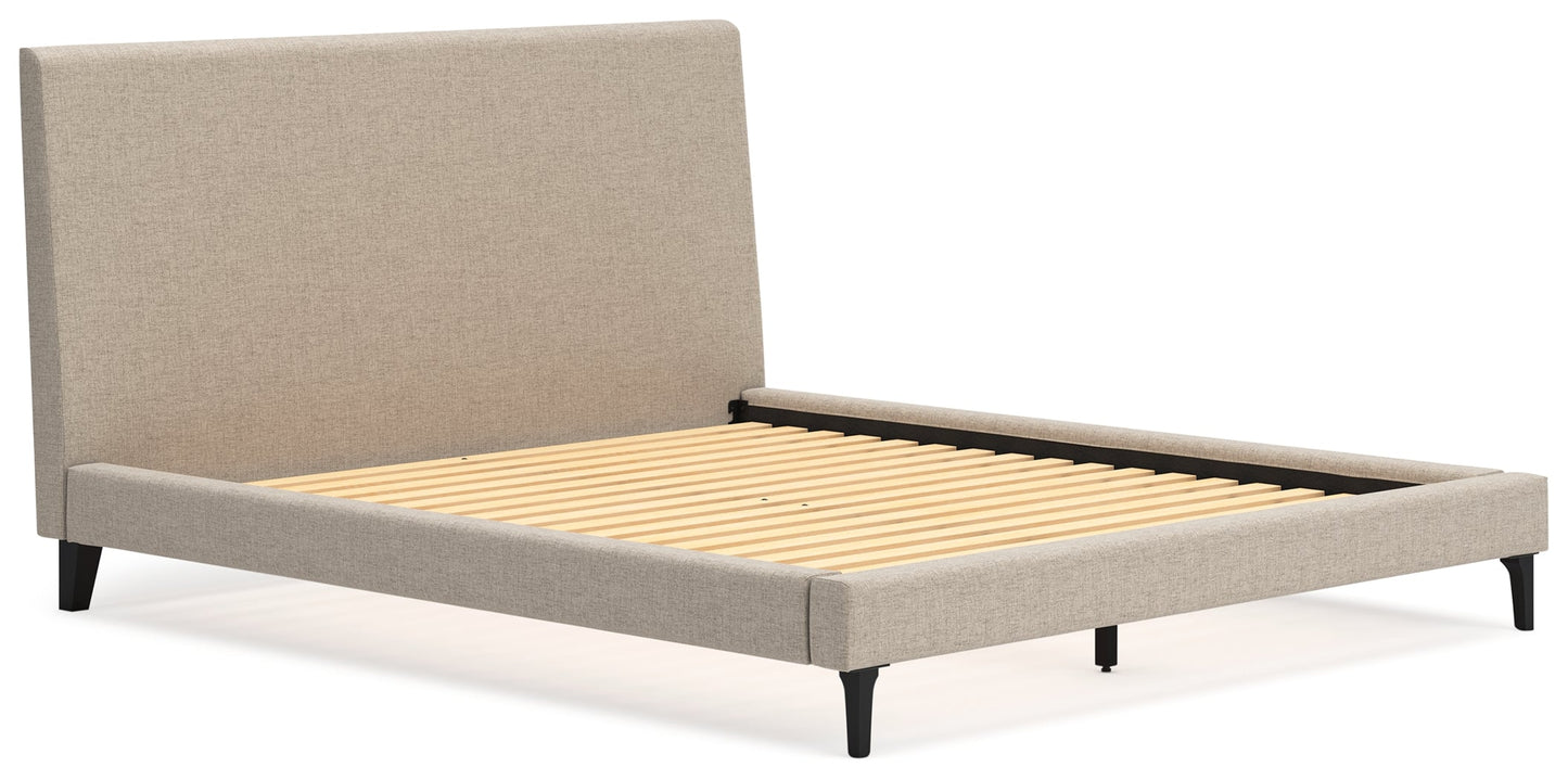 Cielden Gray California King Upholstered Bed with Roll Slats