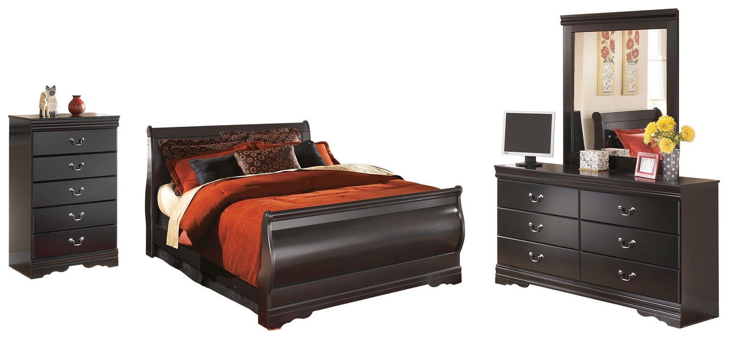 Huey Vineyard Black Queen Sleigh Bedroom Set with Dresser, Mirror and Chest of Drawers