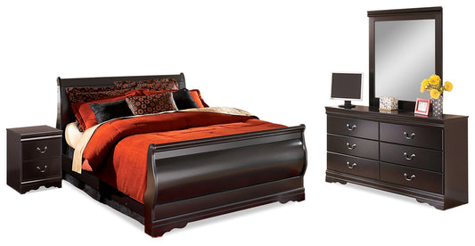 Huey Vineyard Black Queen Bedroom Set with Mirrored Dresser and Nightstand