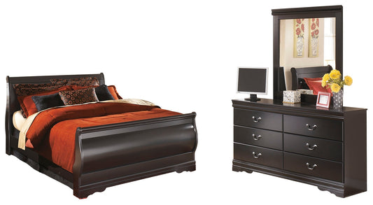 Huey Vineyard Black Queen Sleigh Bedroom Set with Dresser and Mirror