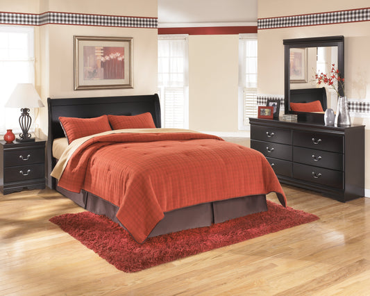 Huey Vineyard Black Queen Sleigh Headboard, Dresser, Mirror and Nightstand