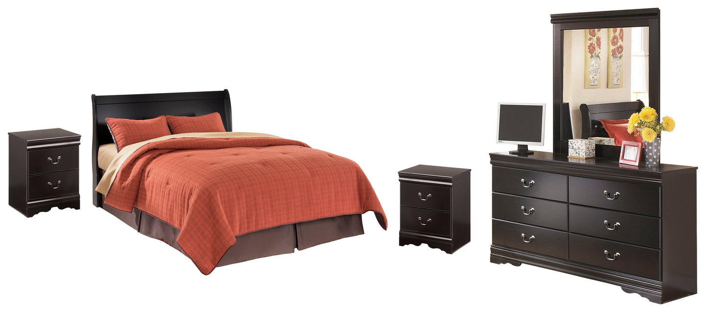 Huey Vineyard Black Queen Sleigh Headboard with Dresser, Mirror and 2 Nightstands