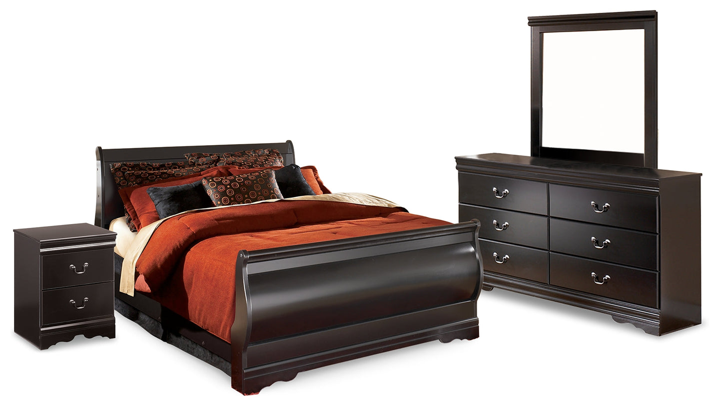 Huey Vineyard Black Full Sleigh Bedroom Set with Dresser, Mirror and Nightstand