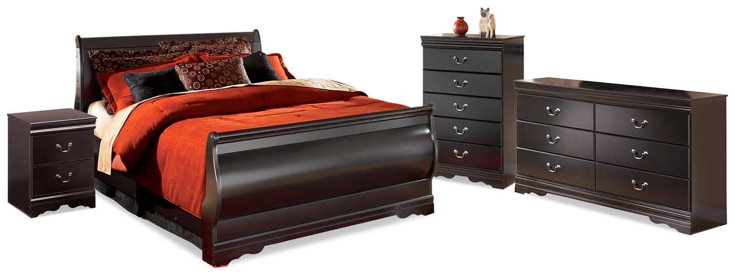 Huey Vineyard Black Full Sleigh Bedroom Set with Dresser, Mirror, Chest and Nightstand