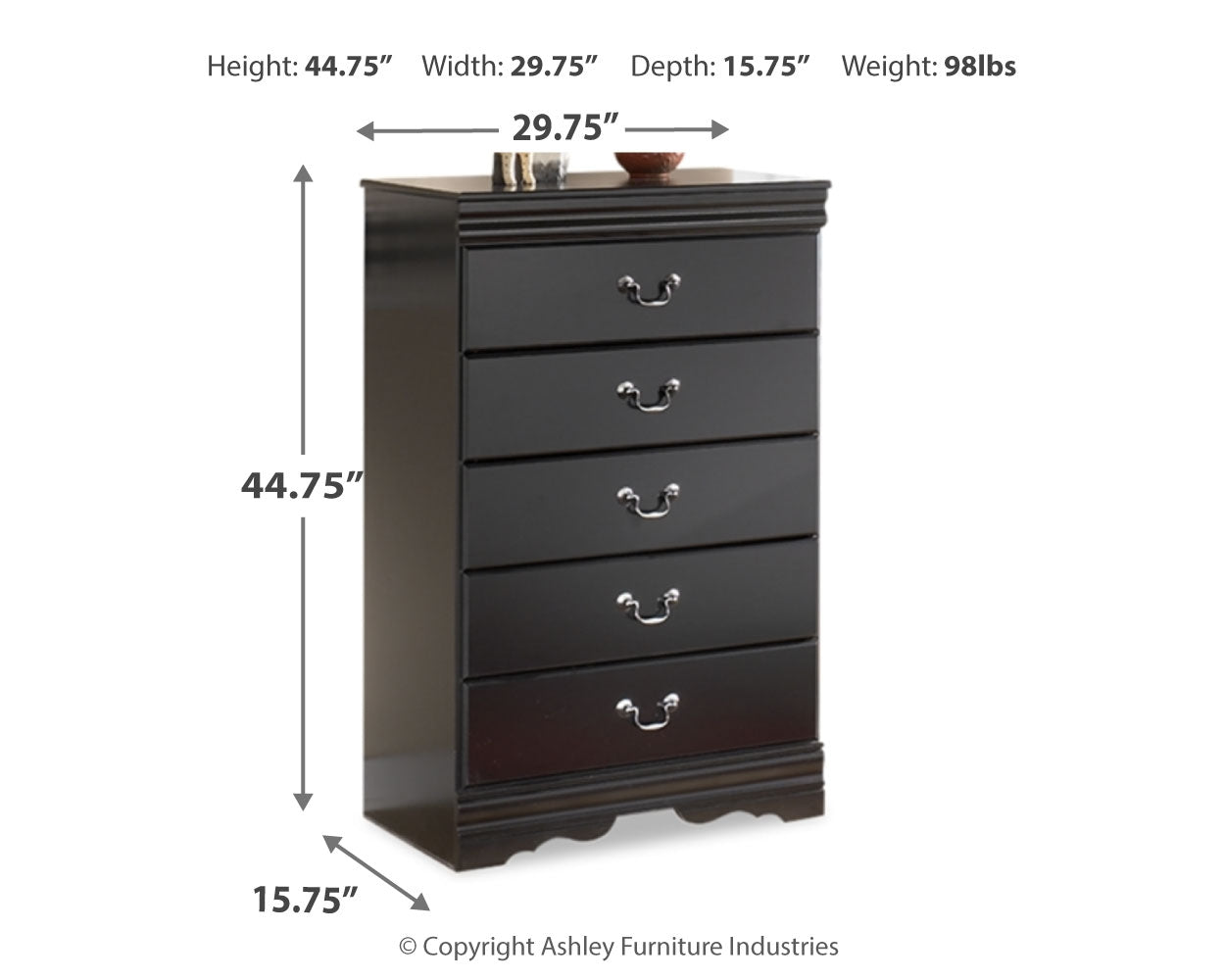 Huey Vineyard Black Queen Sleigh Bedroom Set with Dresser, Mirror, Chest and Nightstand