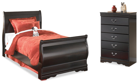 Huey Vineyard Black Twin Sleigh Bedroom Set with Chest