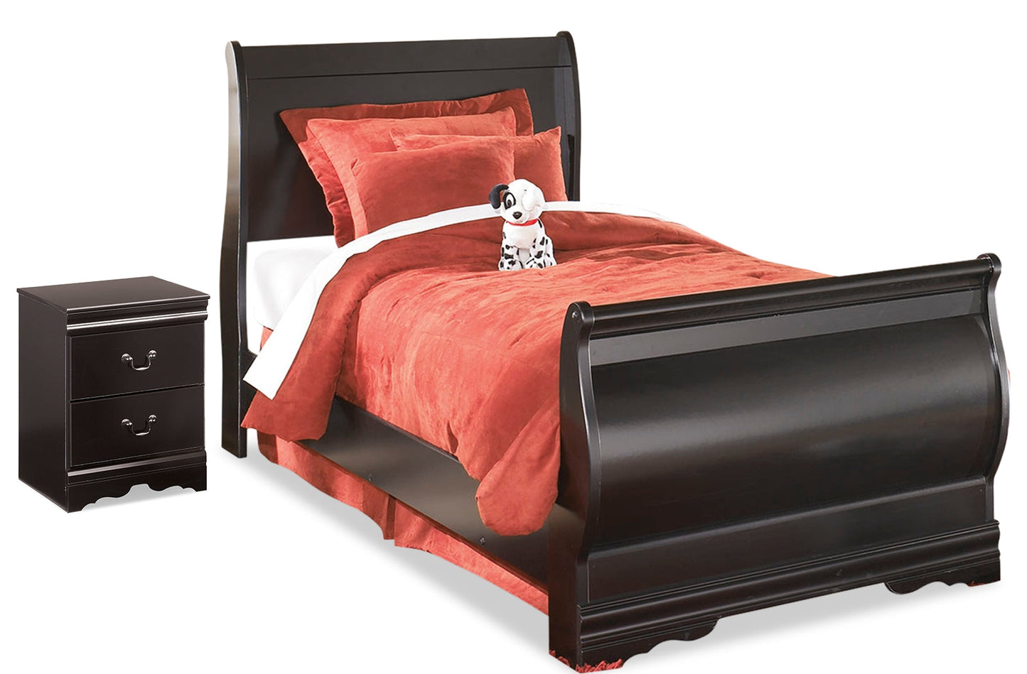 Huey Vineyard Black Twin Sleigh Bedroom Set with Nightstand