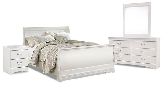 Anarasia White Queen Sleigh Bedroom Set with Dresser, Mirror and Nightstand