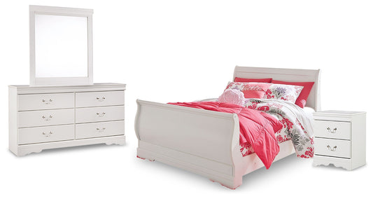 Anarasia White Full Sleigh Bedroom Set with Dresser, Mirror and Nightstand