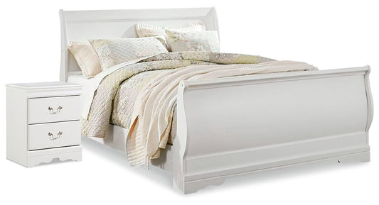 Anarasia White Queen Sleigh Bedroom Set with Nightstand