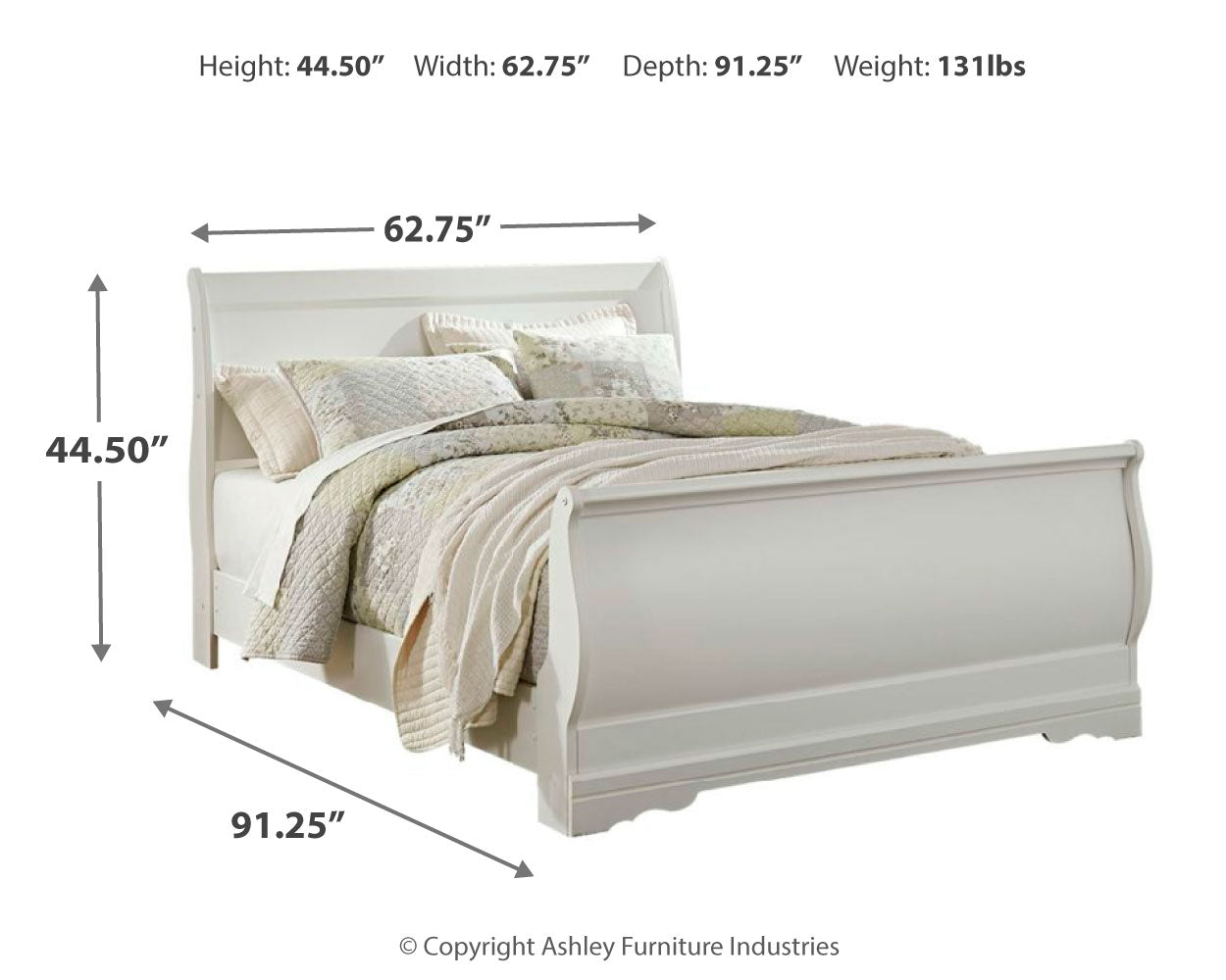 Anarasia White Queen Sleigh Bedroom Set with Chest of Drawers and Nightstand