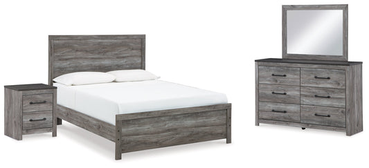 Bronyan Dark Gray Queen Panel Bedroom Set with Dresser, Mirror and Nightstand