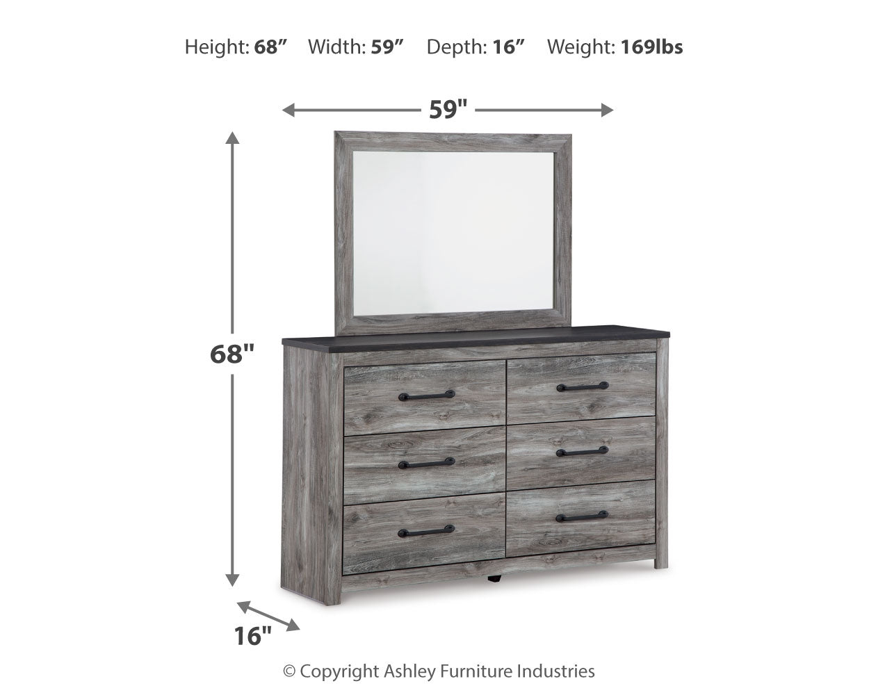 Bronyan Dark Gray Queen Panel Bedroom Set with Dresser, Mirror and Nightstand