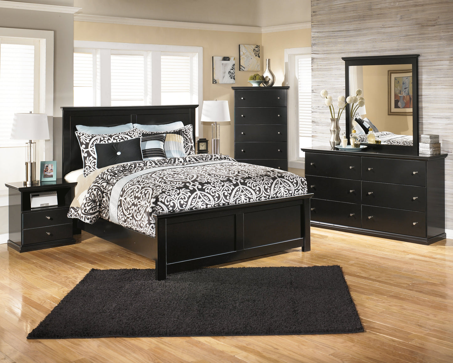 Maribel King Panel Bedroom Set with Dresser, Mirror and 2 Nightstands