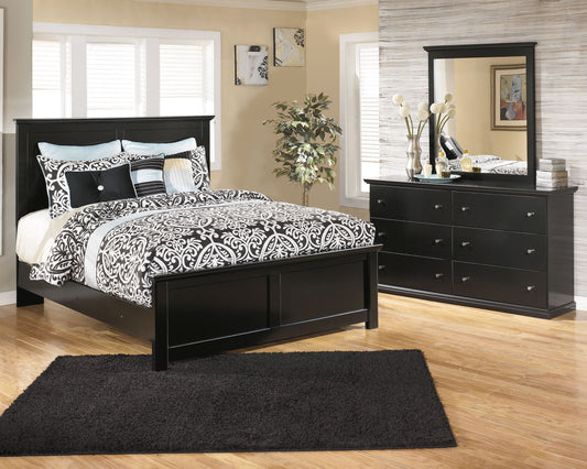 Maribel Black Queen Panel Bedroom Set with Dresser and Mirror