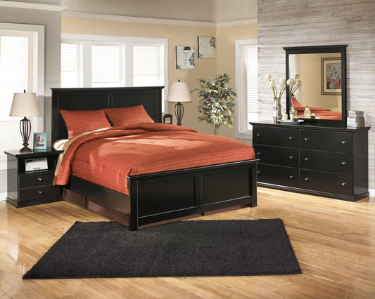 Maribel Black Queen Panel Bedroom Set with Dresser, Mirror and Nightstand