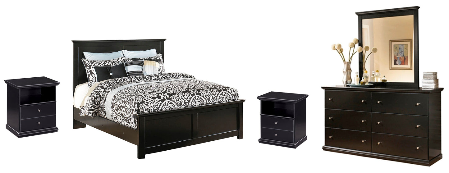 Maribel Black Queen Panel Bedroom Set with Dresser, Mirror and 2 Nightstands