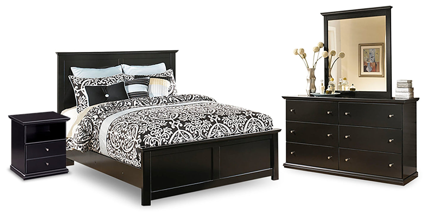 Maribel Black King Panel Bedroom Set with Dresser, Mirror and Nightstand