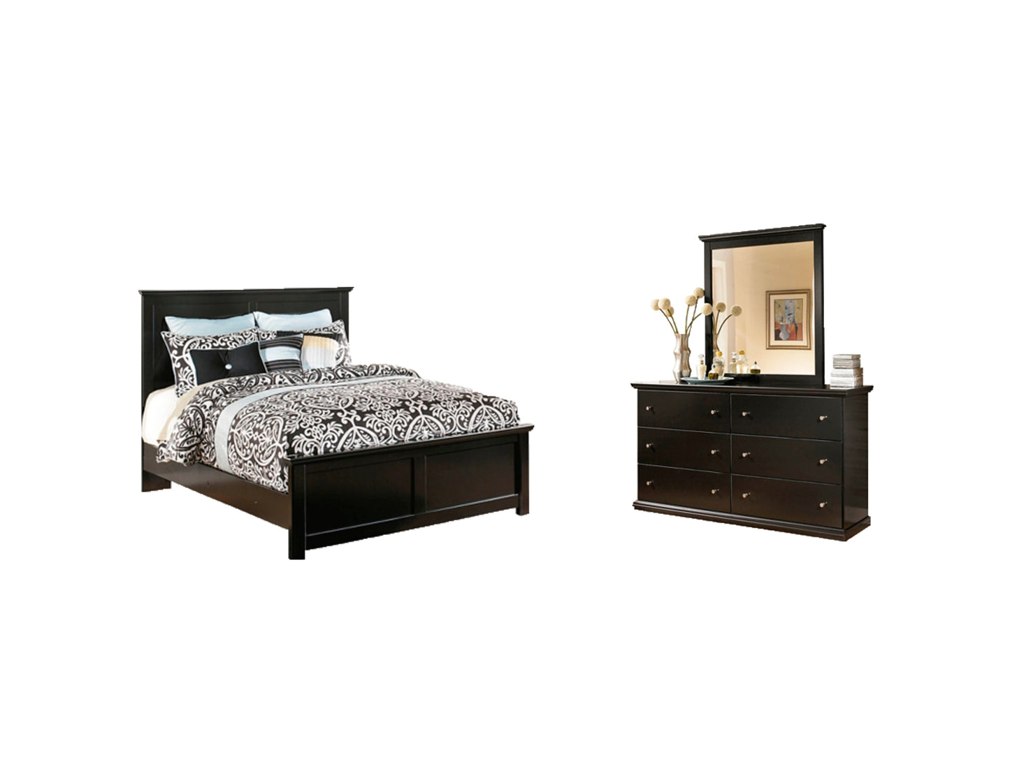 Maribel Black King Panel Bedroom Set with Dresser and Mirror