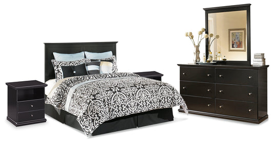 Maribel Black King/Cal King Panel Headboard, Dresser, Mirror and 2 Nightstands