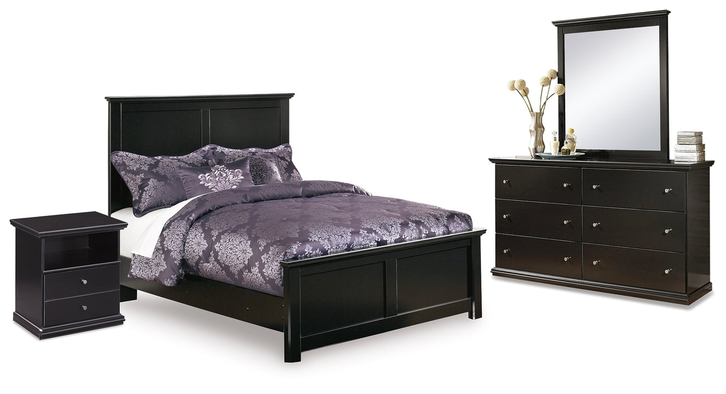 Maribel Black Full Panel Bedroom Set with Dresser, Mirror and Nightstand