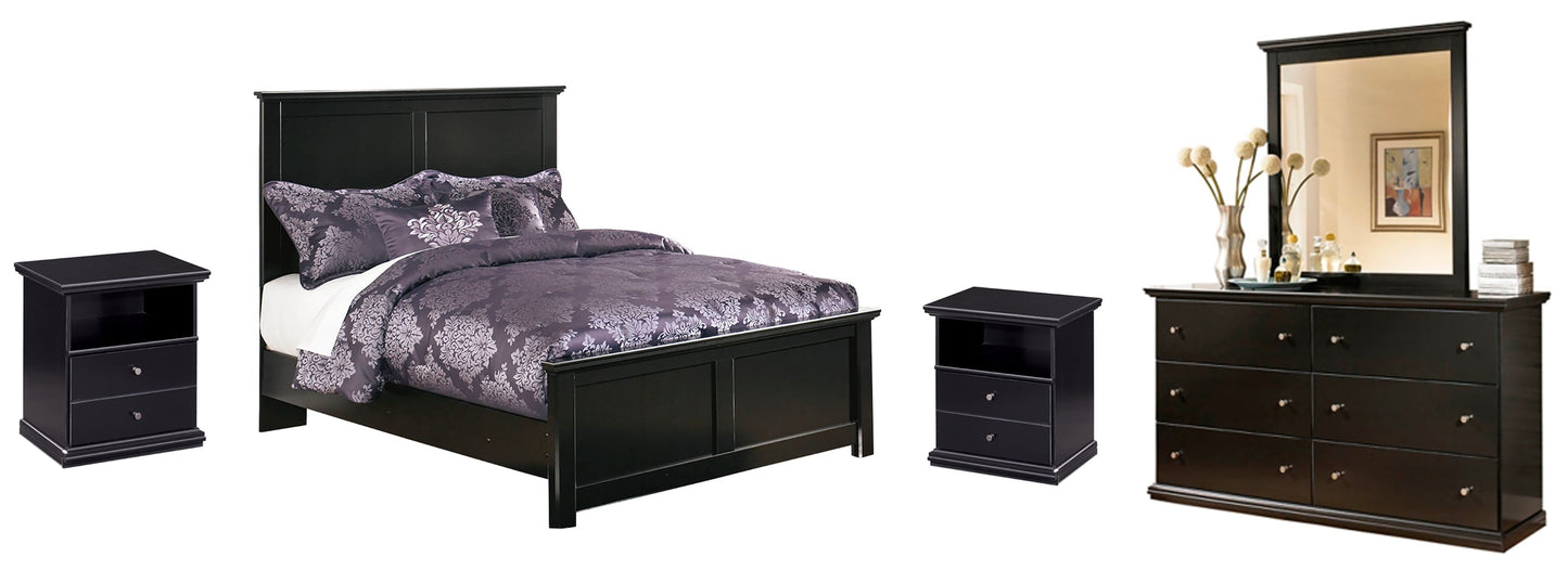 Maribel Black Full Panel Bedroom Set with Dresser, Mirror and 2 Nightstands