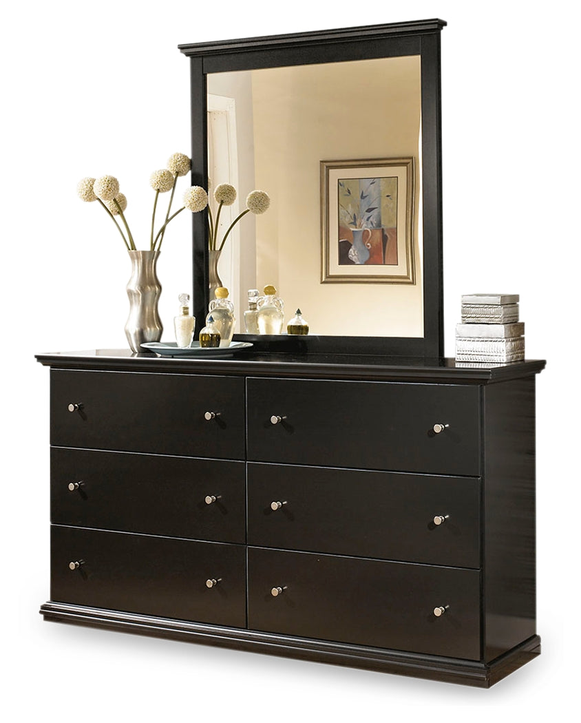 Maribel Black Queen Panel Headboard, 2 Dressers, Mirror and Nightstand