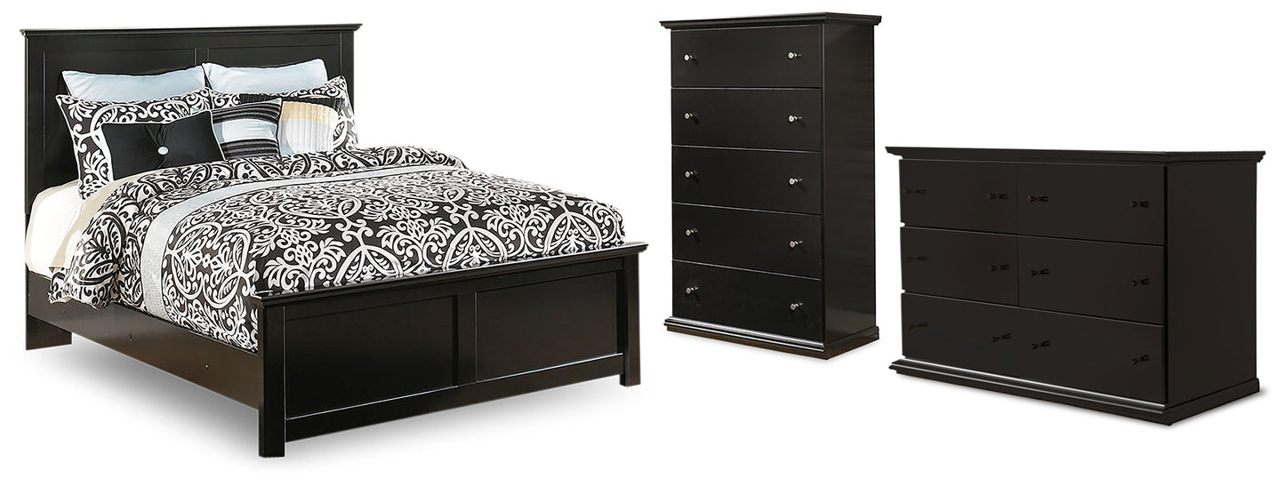 Maribel Black Queen Panel Bedroom Set with Dresser, Chest and Nightstand