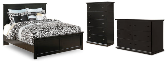 Maribel Black Queen Panel Bedroom Set with Dresser, Chest and Nightstand