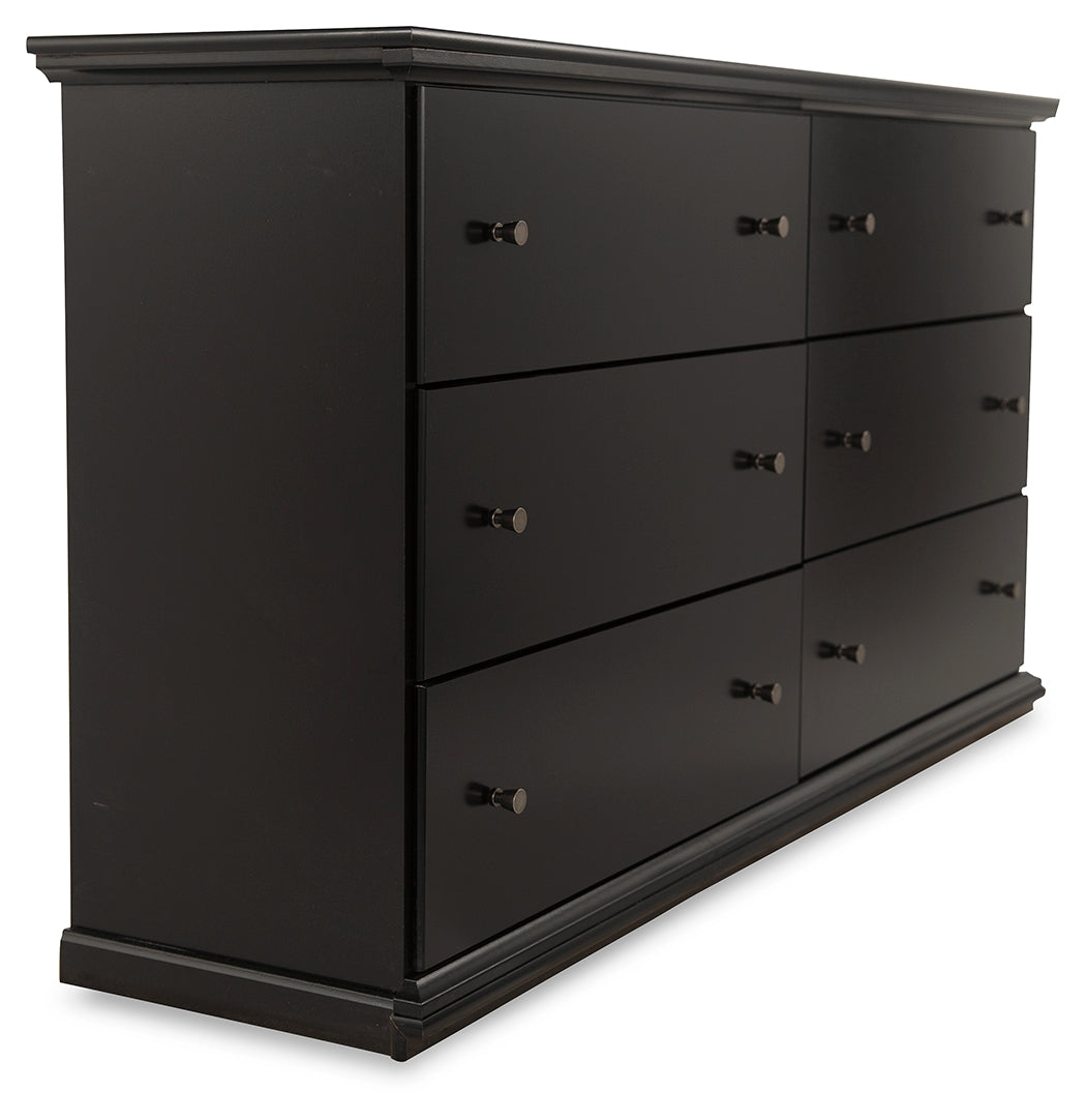 Maribel Black Queen Panel Headboard, 2 Dressers, Mirror and Nightstand