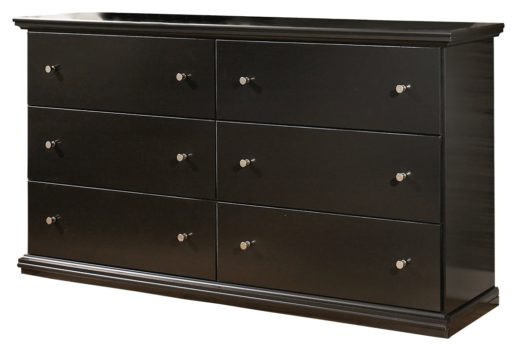 Maribel Black Queen Panel Headboard, 2 Dressers, Mirror and Nightstand