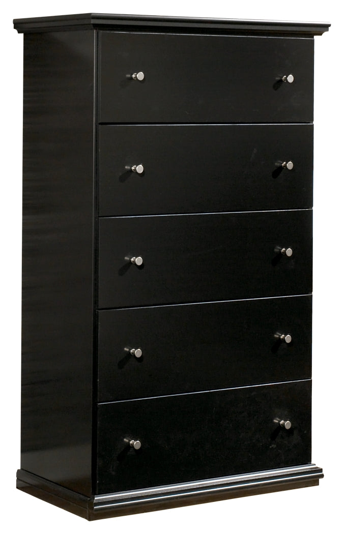 Maribel Black Queen Panel Headboard, 2 Dressers, Mirror and Nightstand