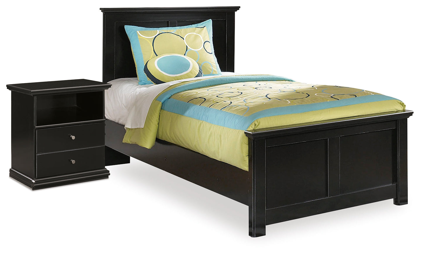 Maribel Black Twin Panel Bedroom Set with Nightstand