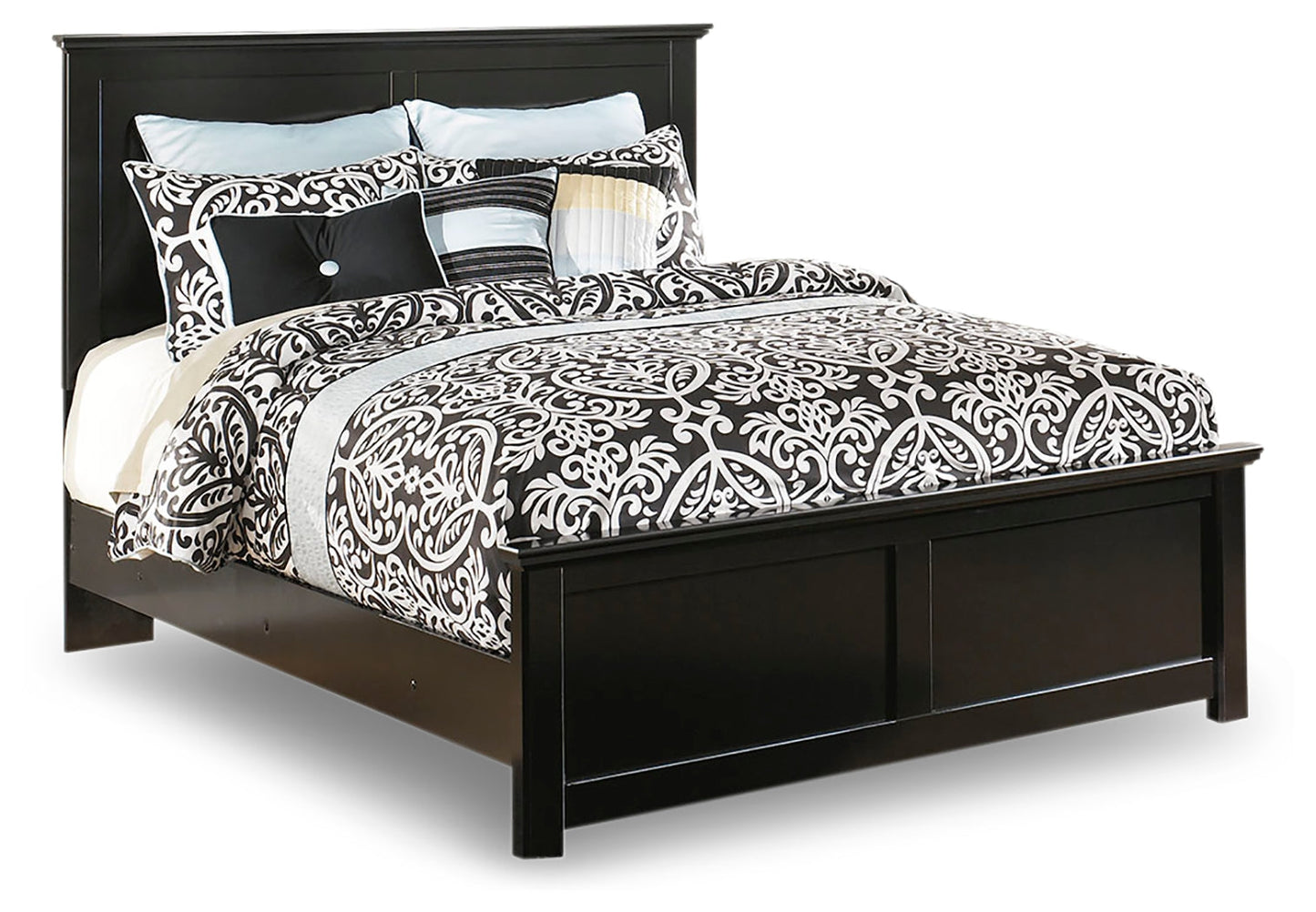 Maribel Black Queen Panel Bedroom Set with Dresser, Mirror, Chest and 2 Nightstands