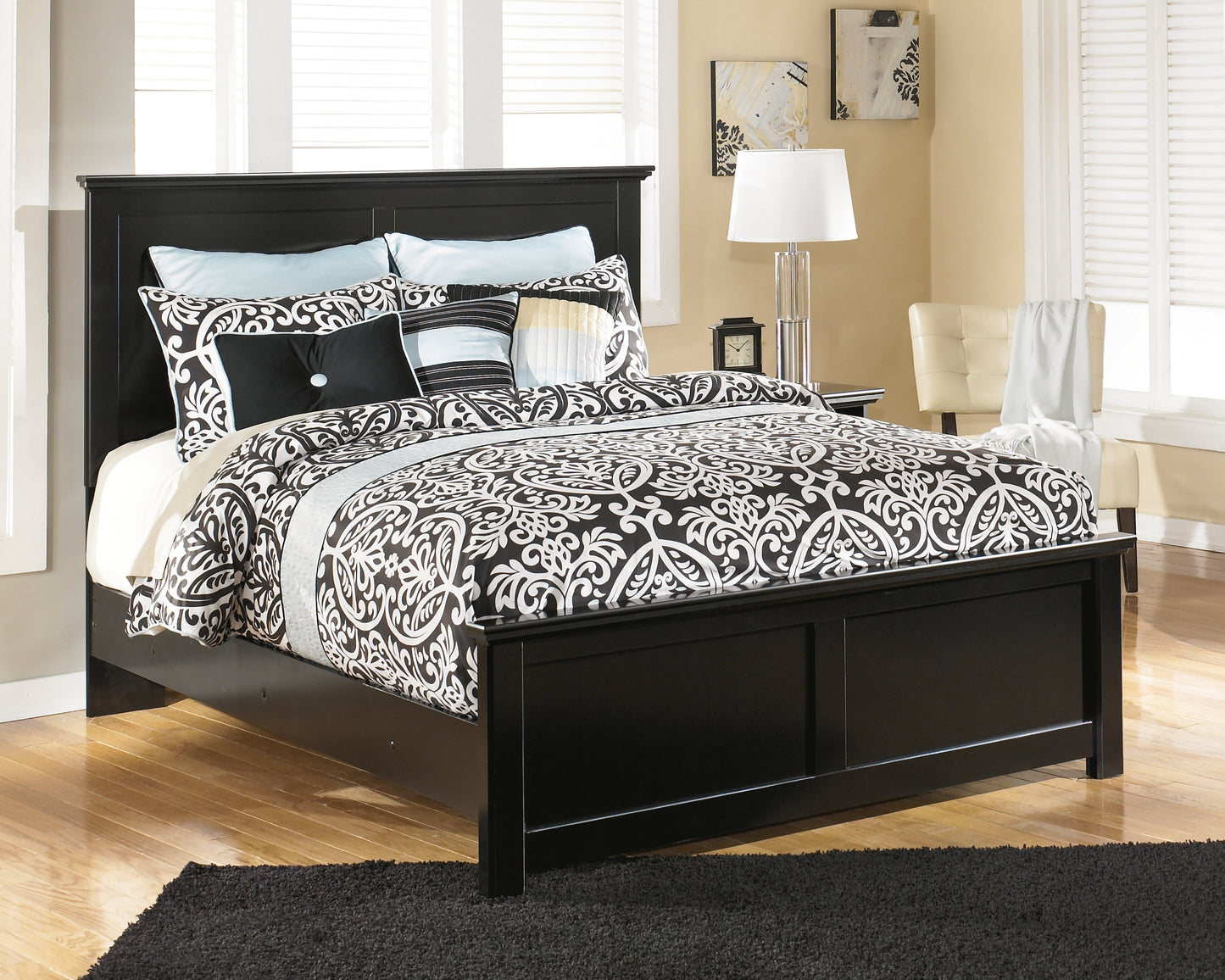 Maribel Black Queen Panel Bedroom Set with Dresser, Mirror and 2 Nightstands