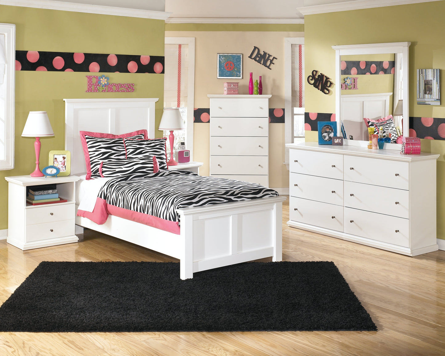 Bostwick Shoals White Twin Panel Bedroom Set with Chest and Nightstand