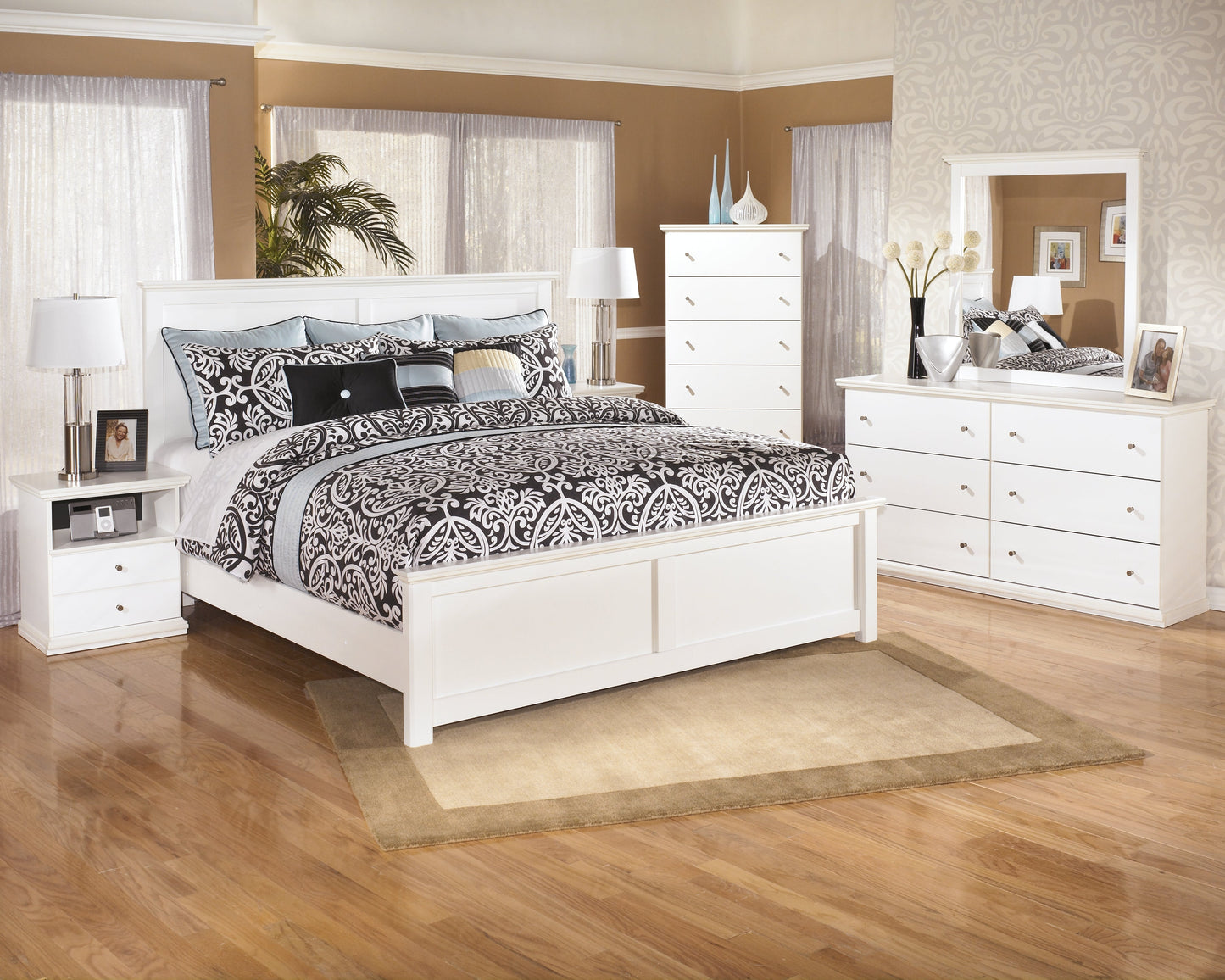 Bostwick Shoals White King Panel Bedroom Set with Dresser, Mirror, Chest and 2 Nightstands