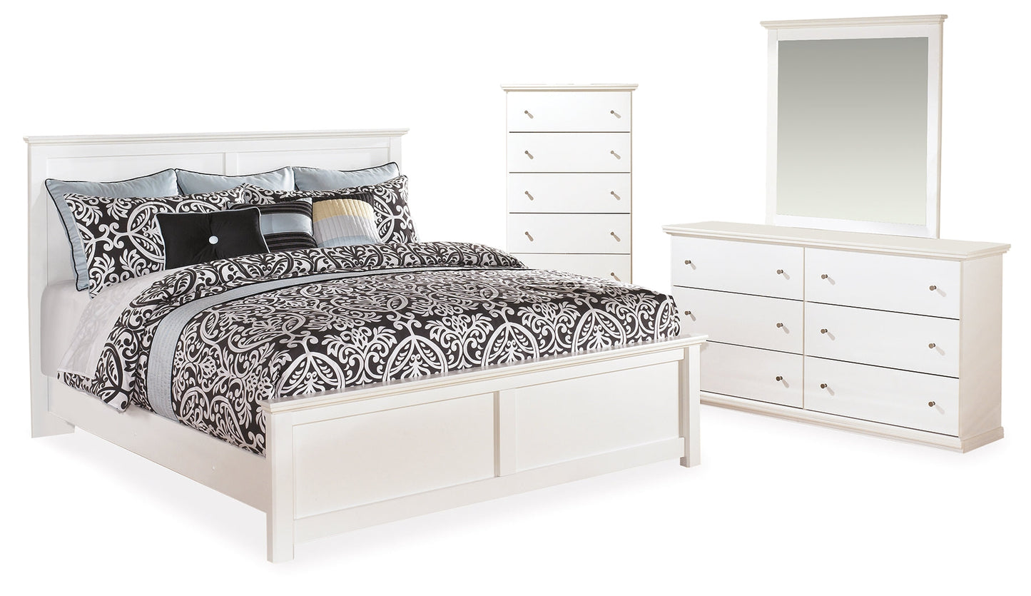 Bostwick Shoals White King Panel Bedroom Set with Dresser, Mirror and Chest