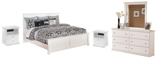 Bostwick Shoals White King Panel Bedroom Set with Dresser, Mirror and 2 Nightstands