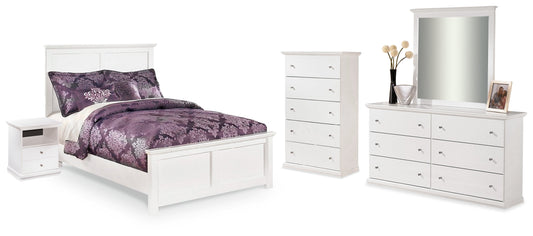 Bostwick Shoals White Full Panel Bedroom Set with Dresser, Mirror, Chest, and Nightstand