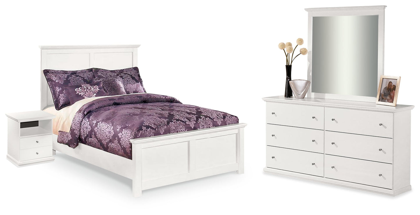 Bostwick Shoals White Full Panel Bedroom Set with Dresser, Mirror and Nightstand