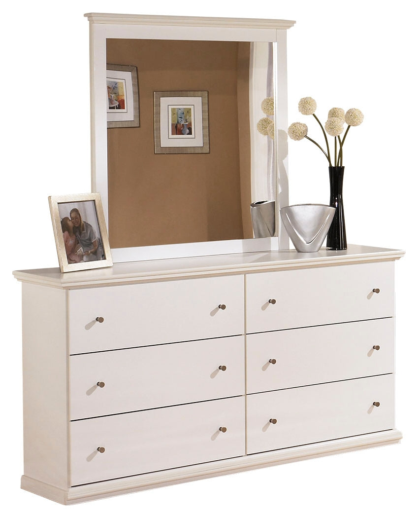 Bostwick Shoals White Queen Panel Bedroom Set with Mirrored Dresser, Chest and 2 Nightstands