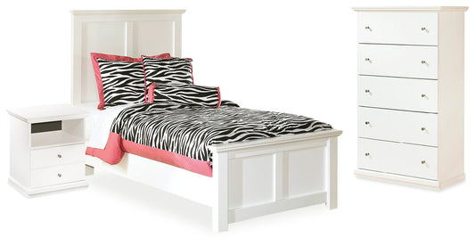 Bostwick Shoals White Twin Panel Bedroom Set with Chest and Nightstand