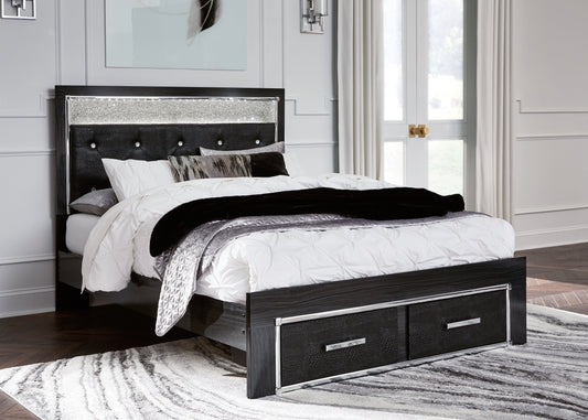 Kaydell Black Queen Upholstered Panel Storage Bed