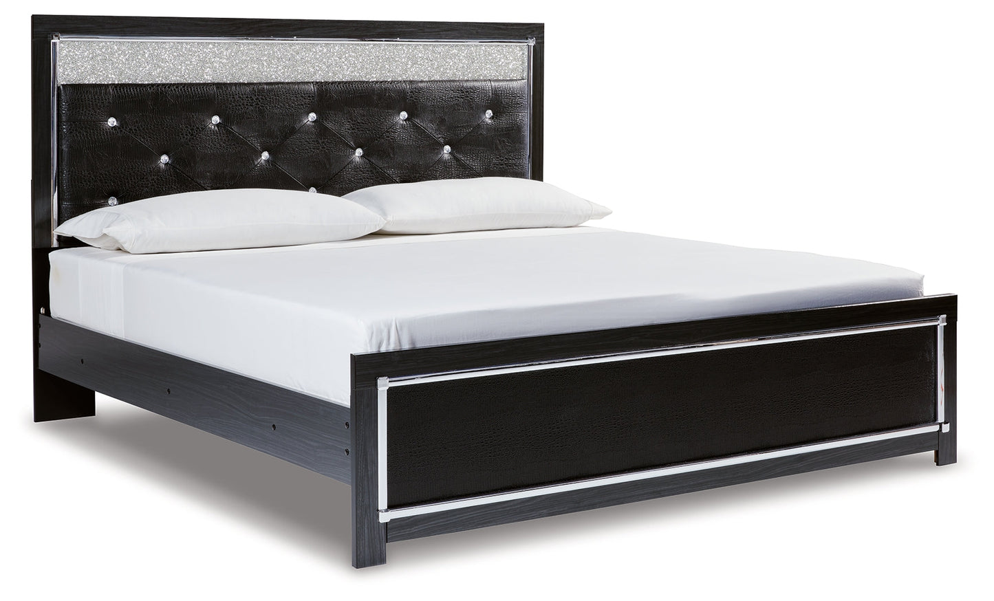 Kaydell Black King Upholstered Panel Bed , Dresser, Mirror, Chest and 2 Nightstands