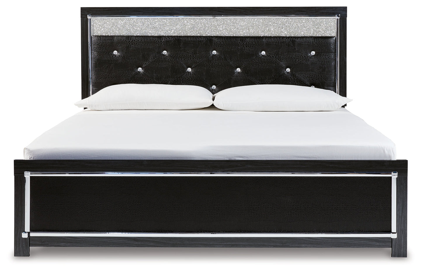 Kaydell Black King Upholstered Panel Bed , Dresser, Mirror, Chest and 2 Nightstands