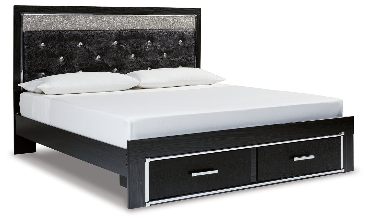 Kaydell Black King Upholstered Panel Storage Platform Bed