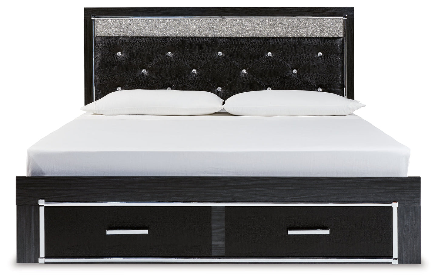 Kaydell Black King Panel Storage Bedroom Set with Dresser, Mirror, Chest and Nightstand