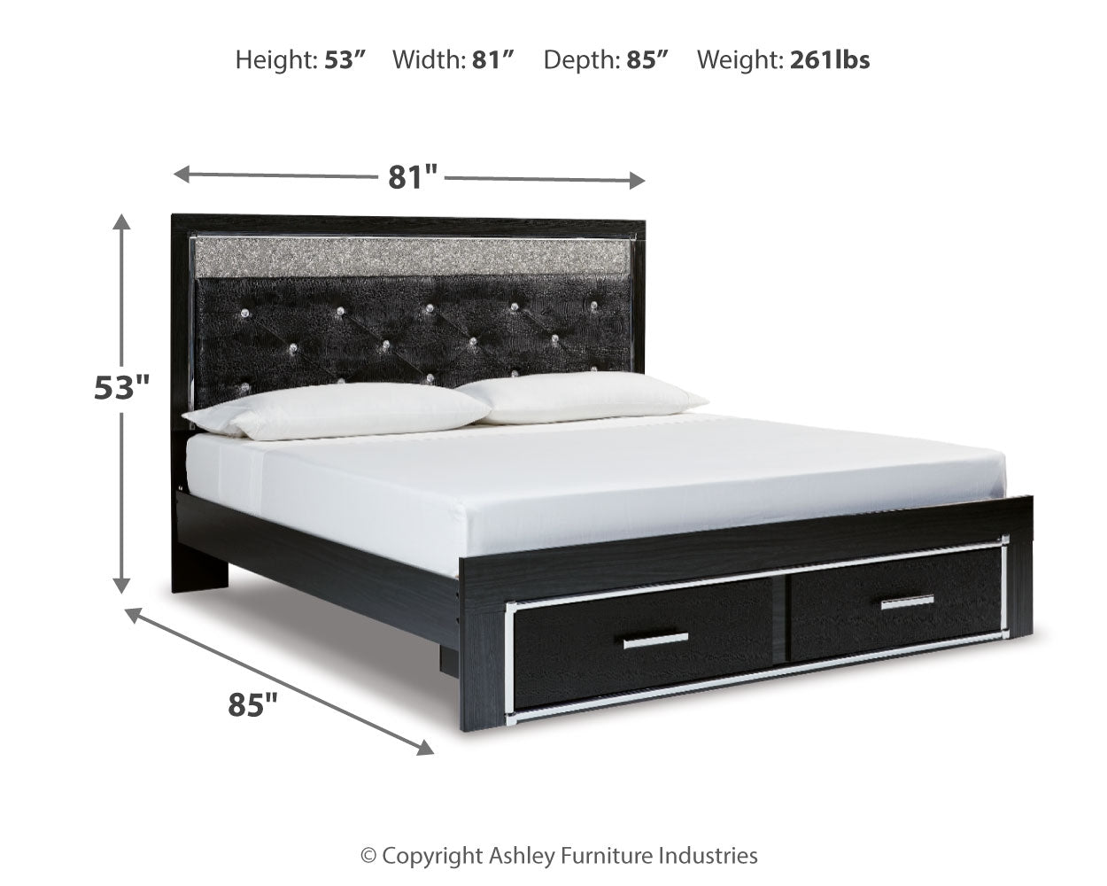 Kaydell Black King Panel Storage Bedroom Set with Dresser, Mirror and Nightstand