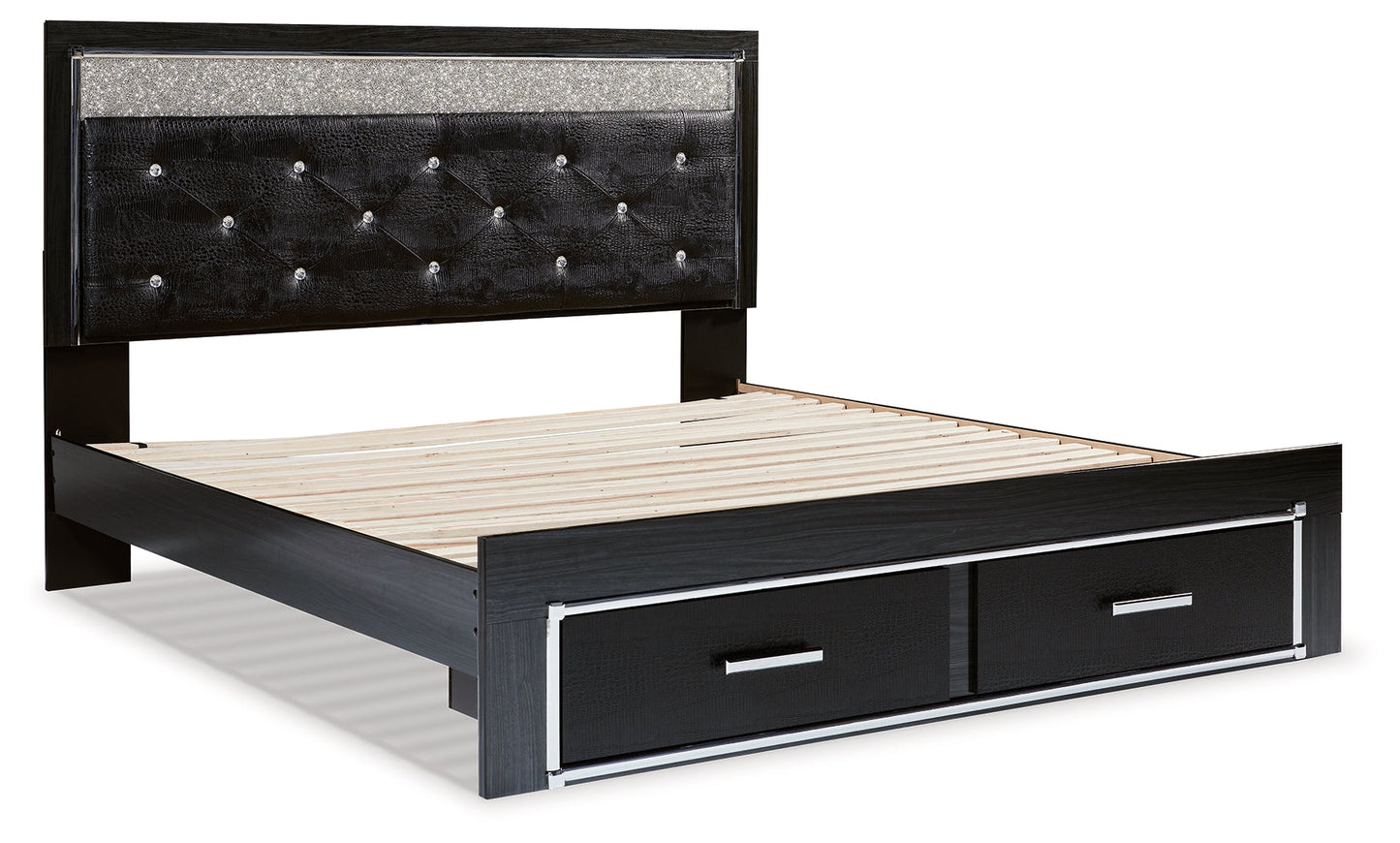 Kaydell Black King Upholstered Panel Storage Platform Bed